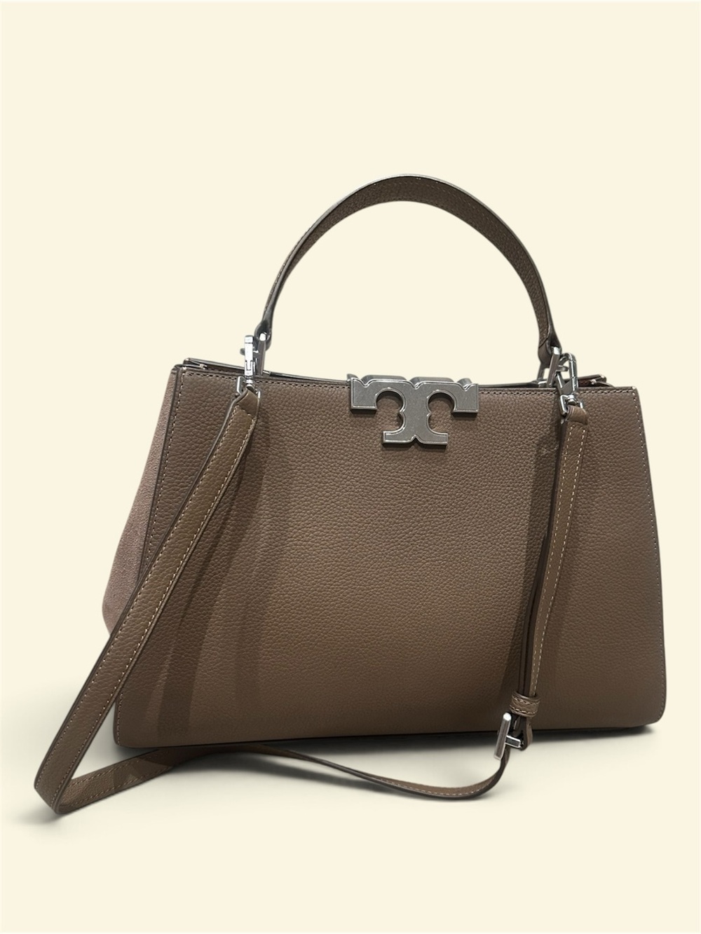Grey Top-Handle Leather Satchel